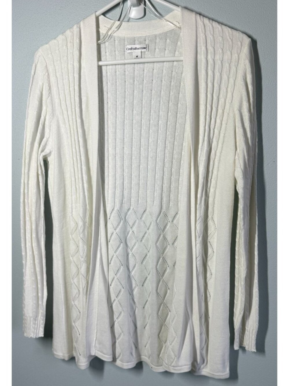 Croft & Barrow Womens M White Cable Knit Cardigan Cottagecore Summer Lightweight
